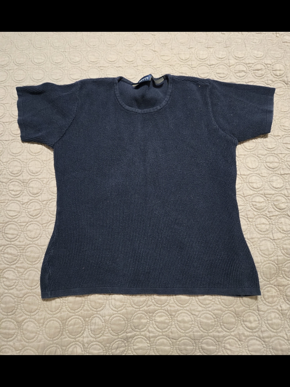 Liz Claiborne Navy Textured Knit Short-Sleeve Top Size Medium